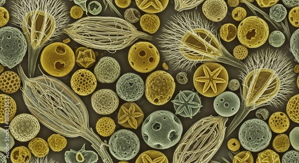 Obraz Colorized scanning electron micrograph of various marine diatoms
