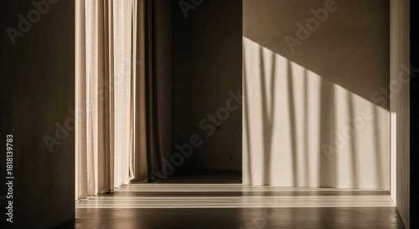 Obraz Sunlight streaming through window casting dramatic shadow stripe pattern