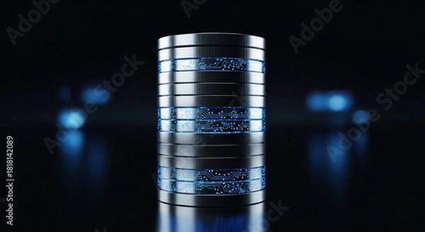 Obraz Abstract 3d rendering of a futuristic data server stack with blue light