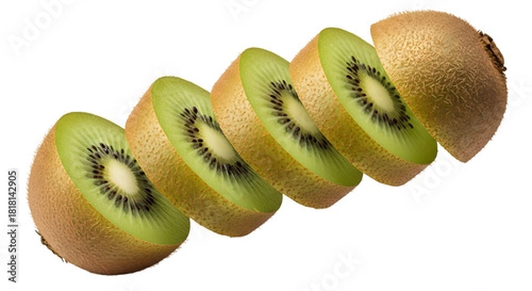Fototapeta Sliced kiwi fruit floating isolated on transparent background