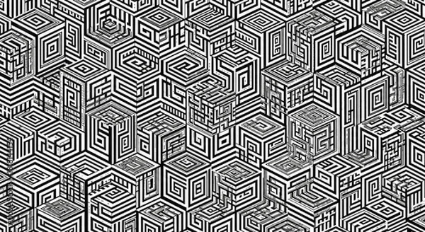 Obraz Abstract black and white maze pattern made of complex hexagonal cubes