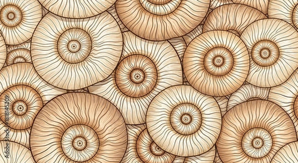 Obraz Seamless pattern of natural brown snail shell cross sections texture