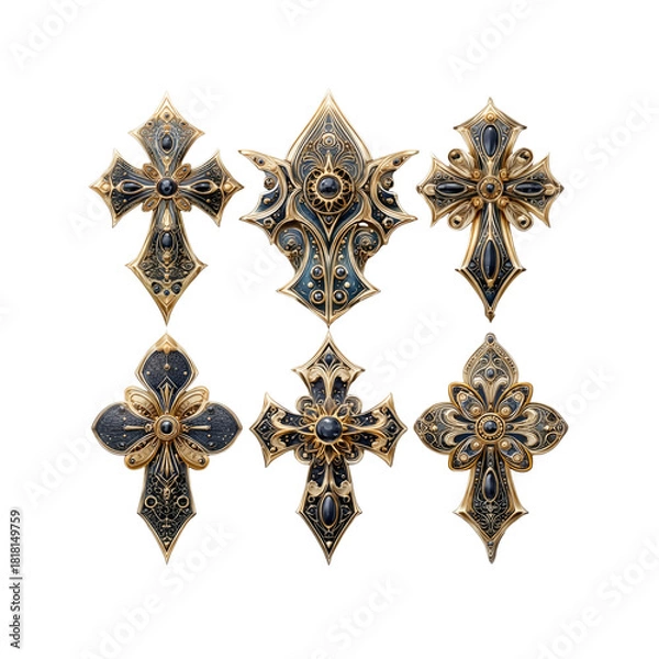 Obraz Ornamental cross designs on black background