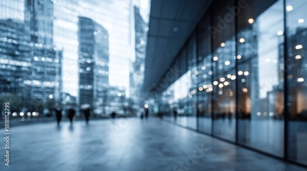 Fototapeta Blurred glass wall of modern business office building at the business center use for background in business concept blur corporate business office abstract office windows background. High quality