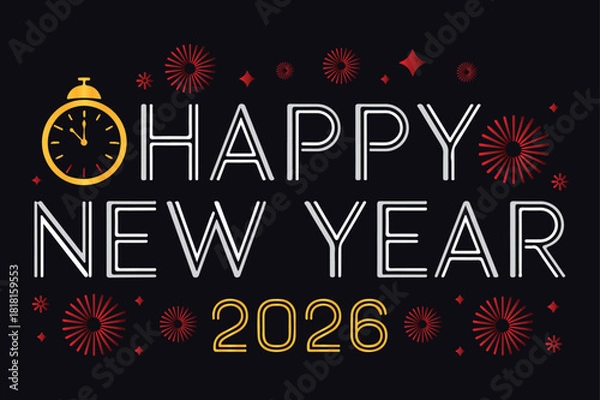 Obraz Happy new year typography black background vector art and illustration.