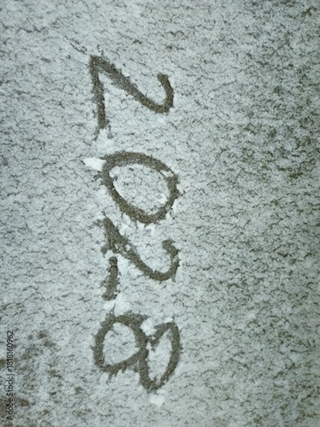 Obraz Beautiful landscape covered in snow in winter. 2028 new year written on snow.