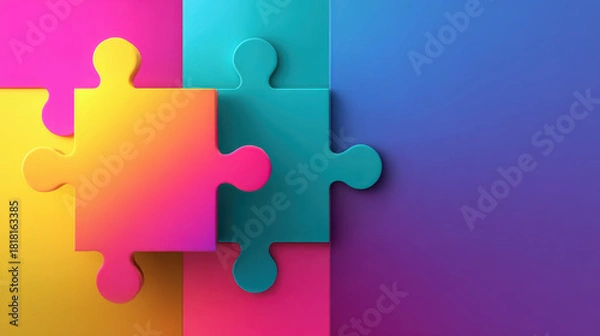 Fototapeta Colorful puzzle piece, vibrant gradient, abstract background, solution concept, playful mood