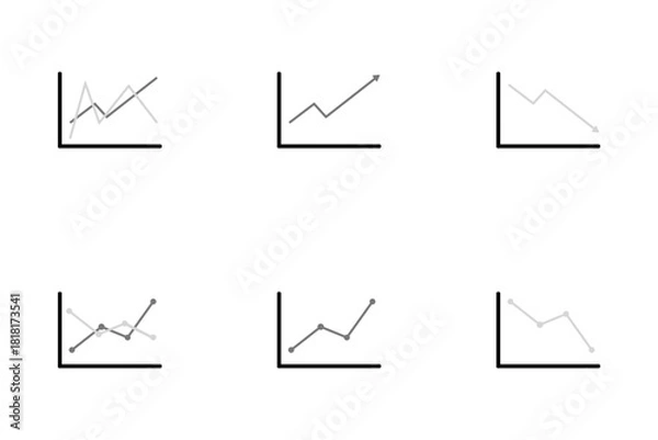 Obraz Minimal Line Graph Icons Set,Uptrend and Downtrend Chart Symbols