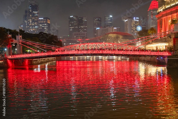 Fototapeta ライトアップされたナショナルデーのクラークキー, シンガポール