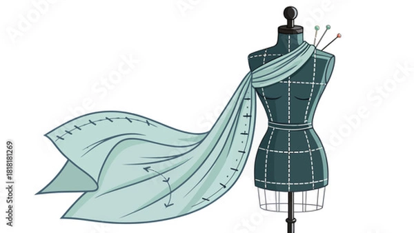 Obraz Elegant dress form draped with flowing fabric, perfect for fashion design concepts, boutique branding, or creating a stylish sewing project inspiration