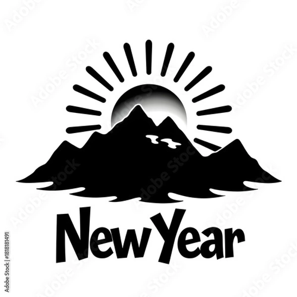 Fototapeta New Year Dawn: A symbolic representation of a new beginning, with a sunrise cresting over majestic mountains, accompanied by the promise of the coming year.