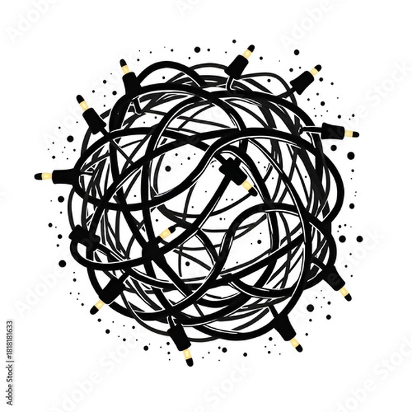 Fototapeta Entangled Wires: An intricate arrangement of electrical wires forms a complex knot, symbolizing the interwoven nature of modern technology and its potential for both connection and complication.