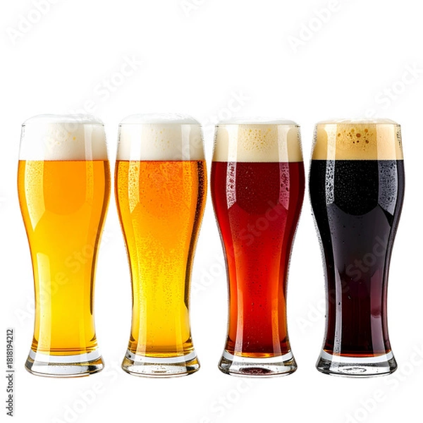 Obraz A Symphony of Brews: A quartet of beer glasses, each showcasing a unique amber hue and frothy foam, stand side by side, offering a refreshing glimpse into the art of brewing.