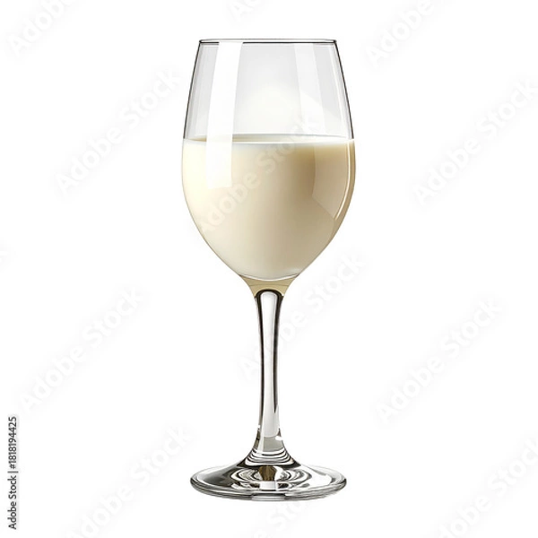 Obraz Glass of Milk: A tall, elegant wine glass is half-filled with creamy milk, inviting a sense of simplicity and purity.