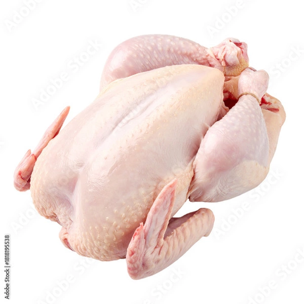 Fototapeta Fresh Chicken for Culinary Delights: A close-up shot presents a raw, whole chicken, ready for culinary creativity. The poultry is freshly prepared.