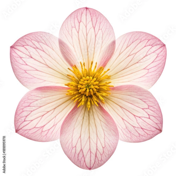 Fototapeta Close up of a delicate pink and white flower isolated on transparent background