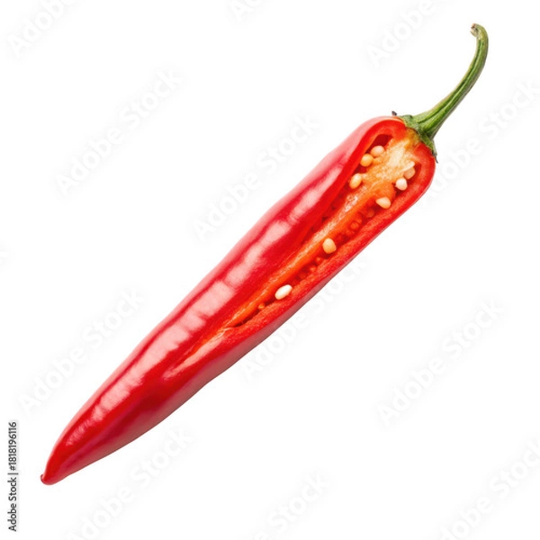 Fototapeta Cross section of a fresh red chili pepper isolated on transparent background