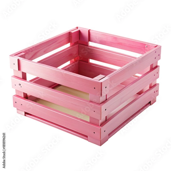 Fototapeta Pink wooden crate box object isolated on transparent background
