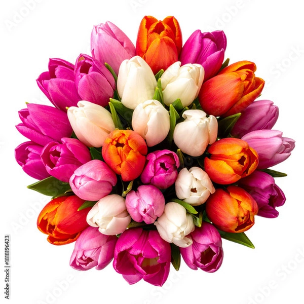 Obraz Vibrant Tulips Bouquet: A radiant bouquet of colorful tulips, each petal a brushstroke of nature's artistry, blooms with life, evoking feelings of spring and renewal.