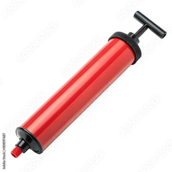 Fototapeta Red plastic ball pump with black handle isolated on transparent background
