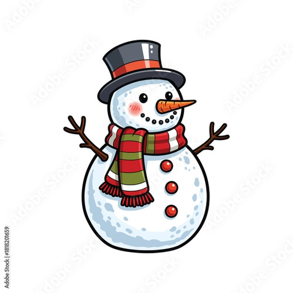 Obraz Snowman with top hat and striped scarf