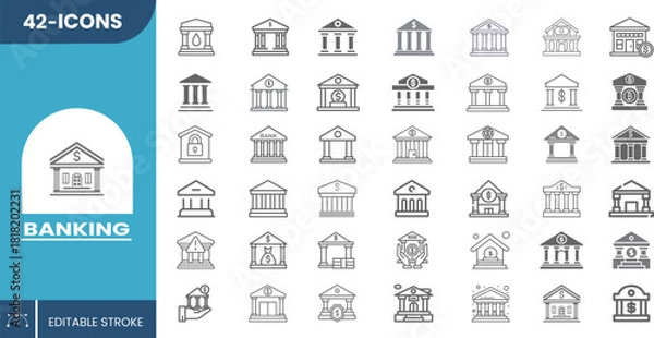 Obraz 42 Editable Banking Icons for Payments, Loans, Finance Management, Investment, Wallets, and Secure Banking Use.