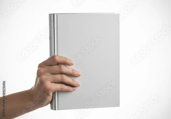 Fototapeta Hand holding a blank gray book mockup for creative design and publishing projects