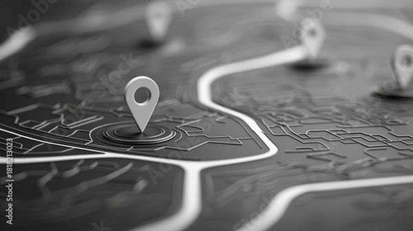 Fototapeta Detailed representation of a city map highlighting locations with markers for navigation and exploration