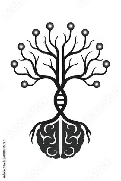 Fototapeta Vector tree silhouette design with a heart cross symbol, illustrating nature's growth and life through seasons