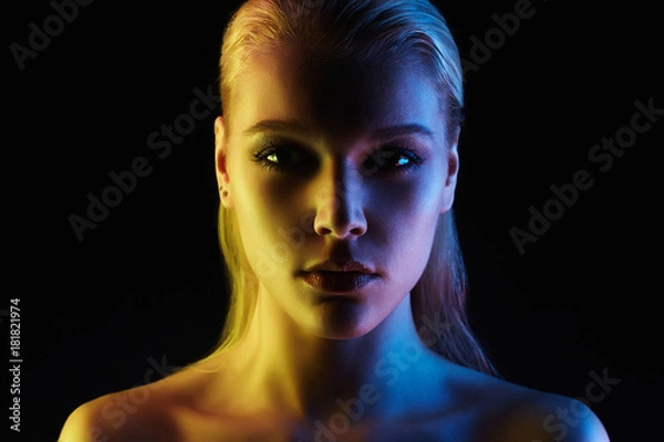 Fototapeta woman in colorful bright lights