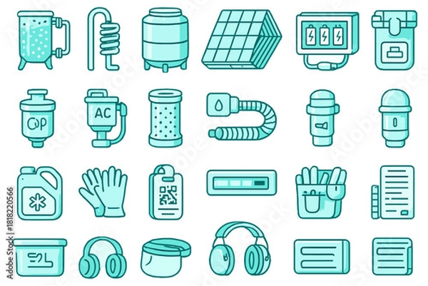 Obraz Set of lab and industrial safety equipment icons in blue gradient