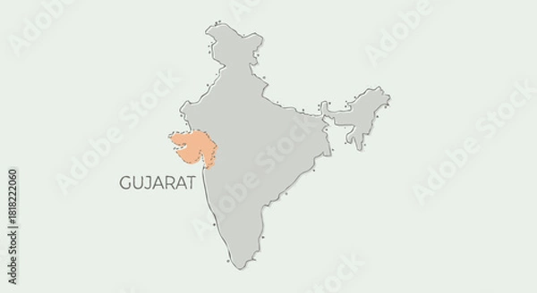 Obraz Gujarat State Highlighted India Map