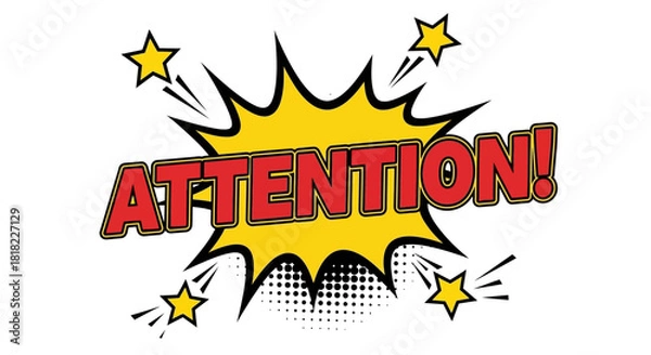 Fototapeta Attention sign vector graphic with stars and yellow background