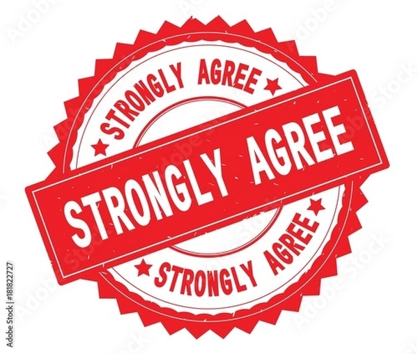 Fototapeta STRONGLY AGREE red text round stamp, with zig zag border.