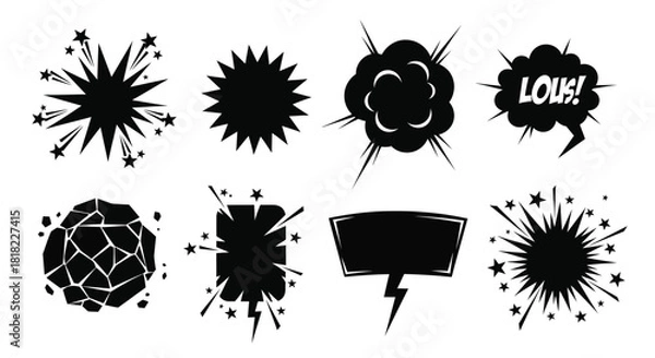 Fototapeta Vector comic speech bubbles set black and white explosion effects