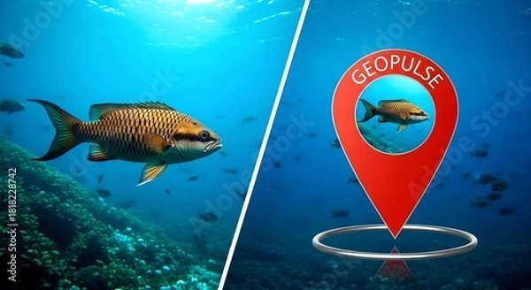 Obraz Underwater Fish and Geolocation Concept Depicted in a Marine Env