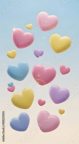 Fototapeta Floating Hearts in Pastel Colors A Dreamy and Romantic Visual of Love and Affection