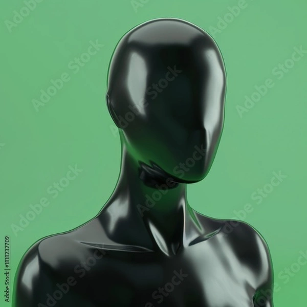 Obraz 3D Black Mannequin Head and Torso Isolated on Green Surface.