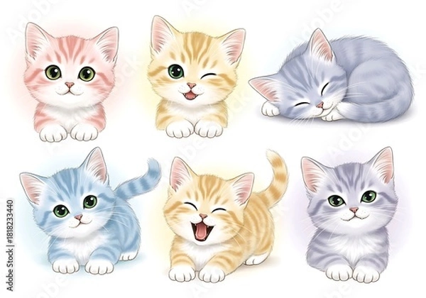 Fototapeta set of cats, Various cute cat facial expressions 