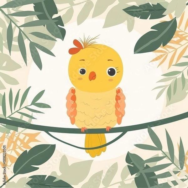Obraz Cute Yellow Bird on a Branch