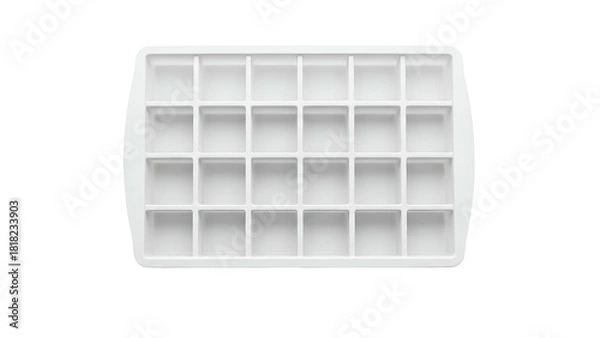 Fototapeta Overhead view of a square, white ice cube tray with 35 square compartments