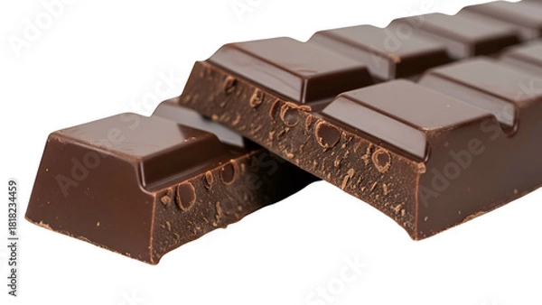 Fototapeta Close-up of a broken bar of rich, dark chocolate with detailed texture