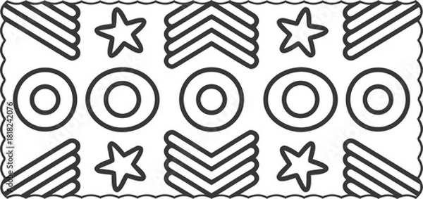 Obraz Abstract black and white geometric pattern border featuring stars, circles, chevrons, and diagonal stripes for decorative use.