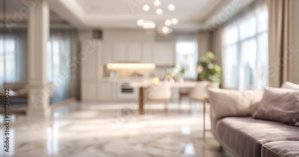 Fototapeta Blurred background showing a bright interior space with light colors and soft focus. High quality
