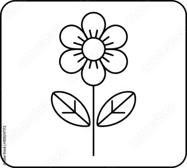 Fototapeta Simple Outline Flower with Two Leaves icon drawing