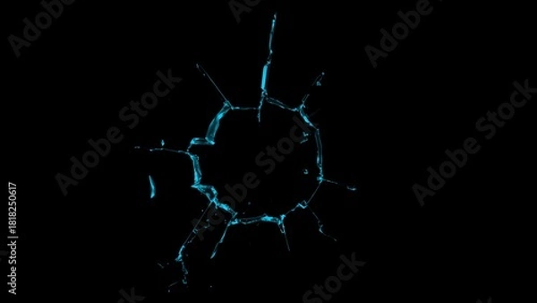 Obraz Turquoise glowing cracked glass effect on a black background with radiating lines from the center