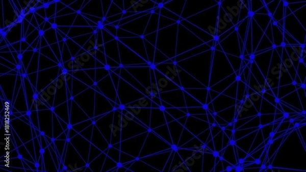Obraz Abstract network of blue lines and dots on a black background creating a complex interconnected system