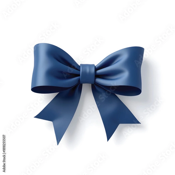 Obraz Cute 3D navy blue satin ribbon bow with subtle sheen, delicate folds, and slight gradient, rendered on a clean white background for a premium look