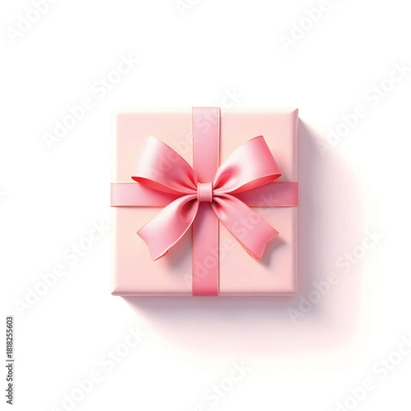 Obraz Cute 3D pink satin ribbon loop with soft sheen, gentle folds, and subtle shadow, rendered on a clean white background for a tender, romantic look