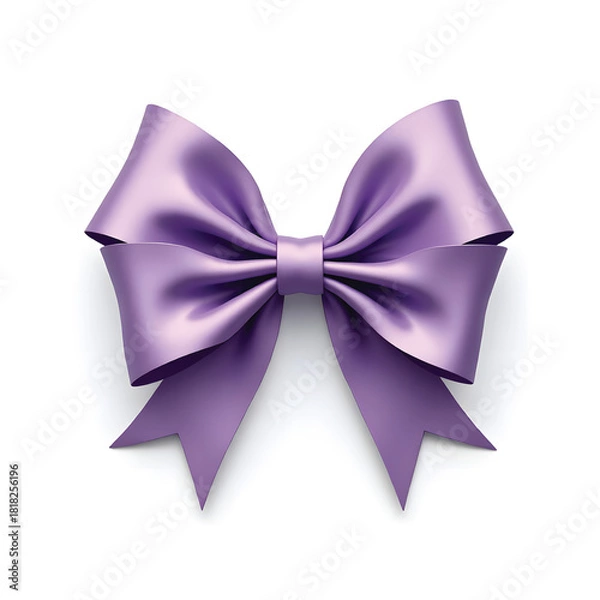 Fototapeta Cute 3D purple satin ribbon bow with layered loops, soft sheen, and subtle shading, rendered on a clean white background for an elegant, refined look